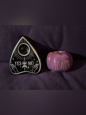 Halloween Purple pumpkin tea light candle holder planchette incense burner